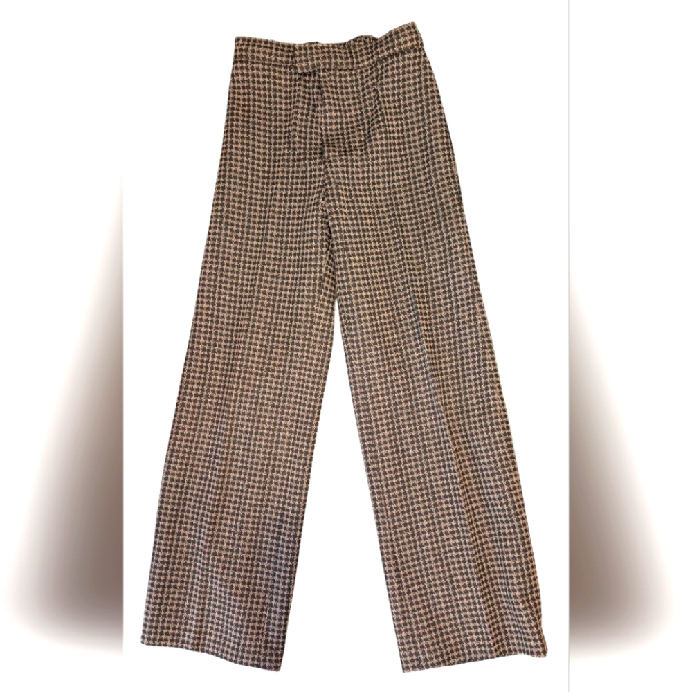 Vintage 60s 70s Tan Brown Geometric Print Youth Dress Pants